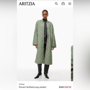 ARITZIA Wilfred Pavant Quilted Long Jacket- XS- GREEN